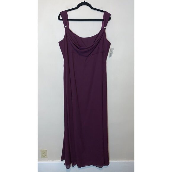 Michaelangelo Plum Bridesmaid Dress W/ Draped Neck & Train Plus Size 20 - Picture 2 of 5